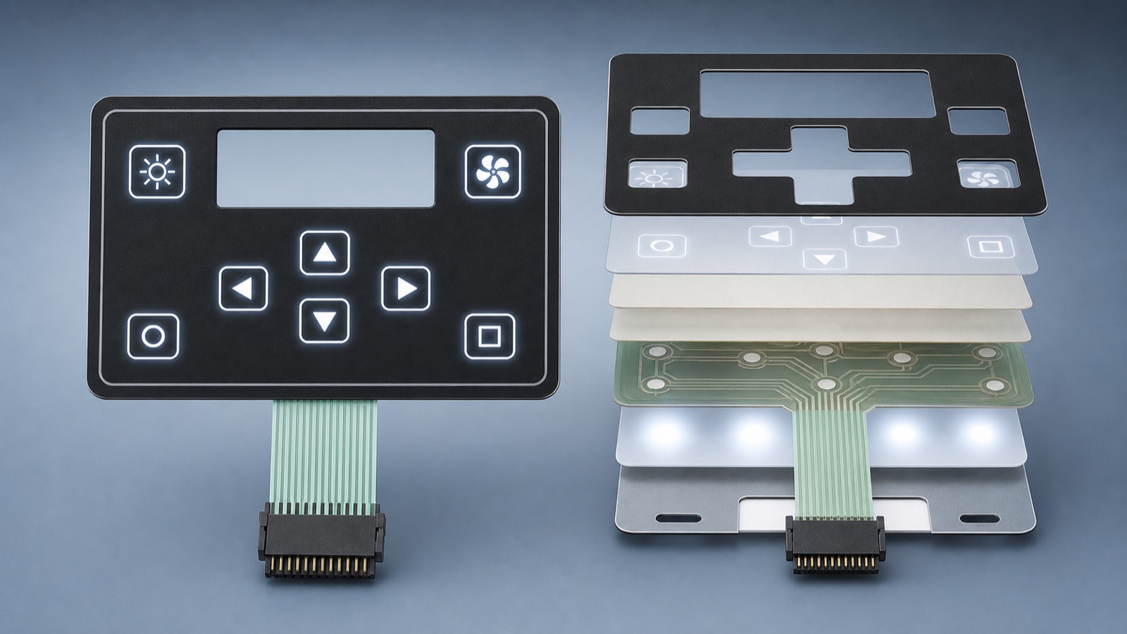 Technical cover image showing a backlit HMI panel with visible layer stack and connector for outdoor readability review