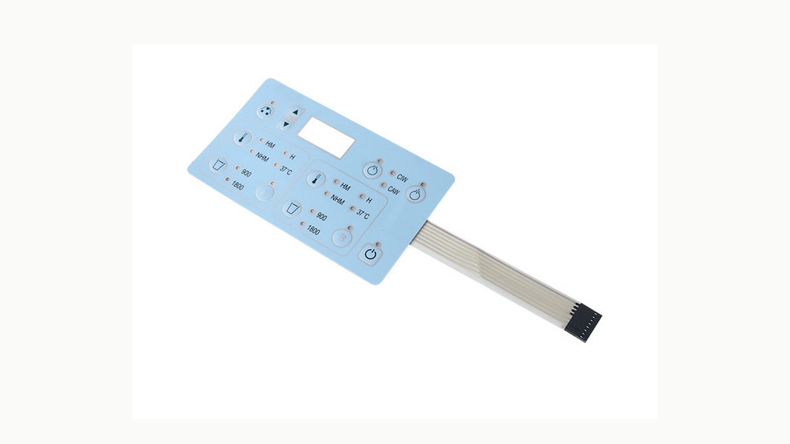 Real membrane switch panel with tail and connector prepared as a backlit switch sample review cover