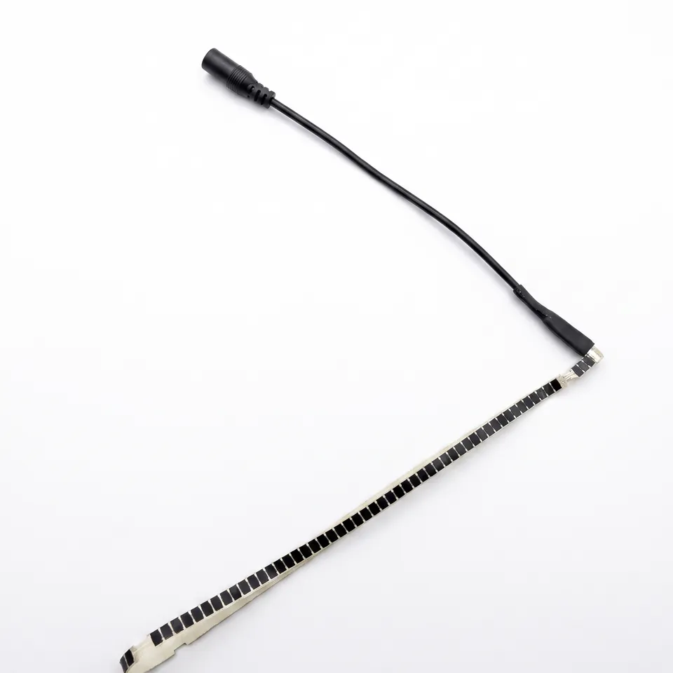 Engineering product image of a complete narrow flexible heating element with lead cable and connector for cabinet condensation-control RFQ review