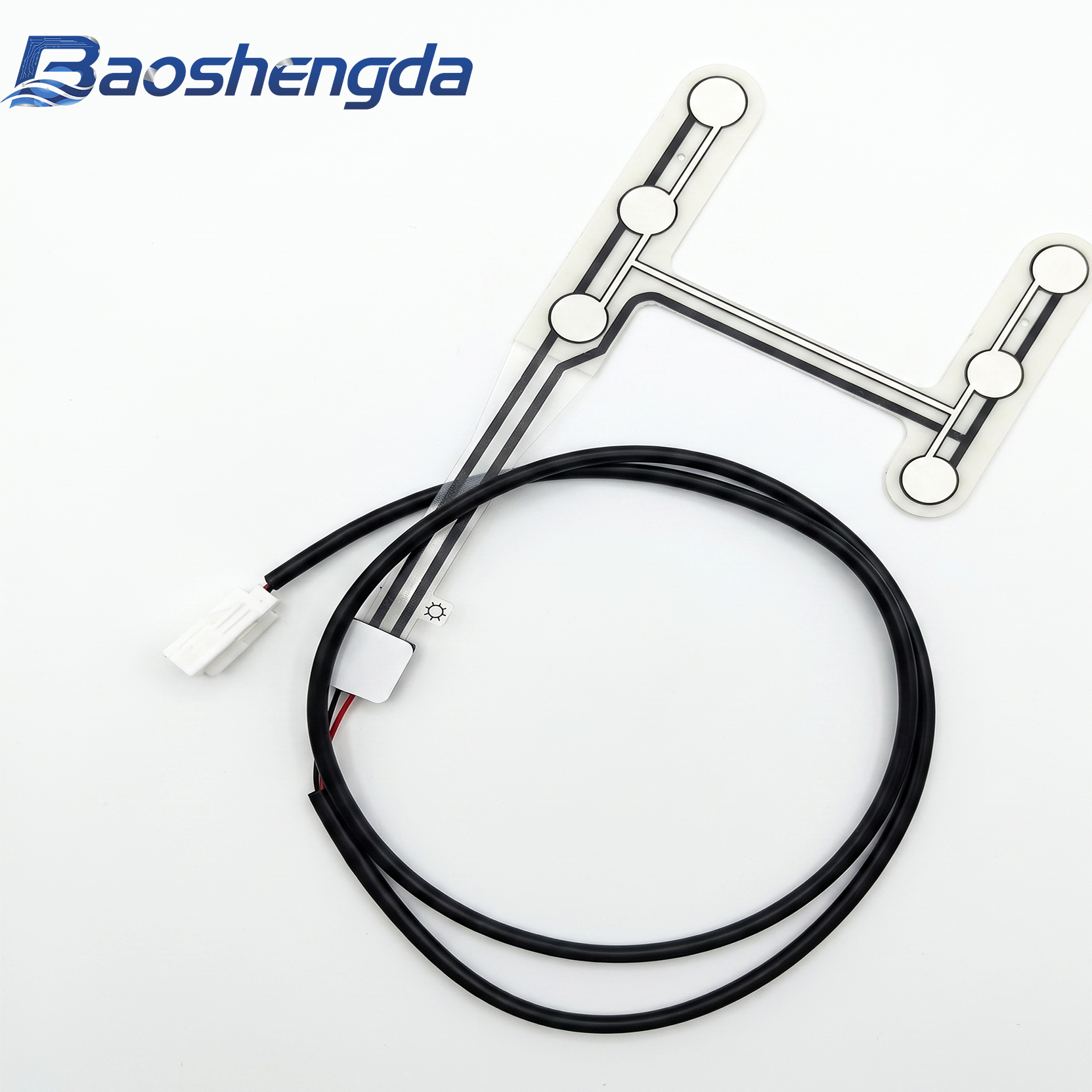 Complete original Baoshengda FSR pressure sensor assembly with round sensing zones, printed traces, cable loop and connector