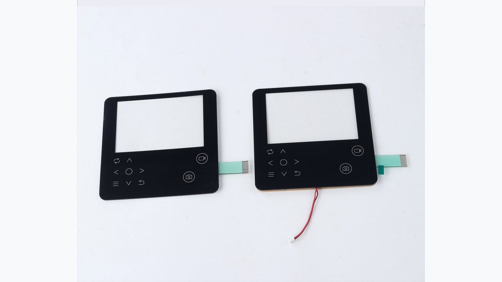 Real PET graphic overlay control panel samples with display windows and flexible tails