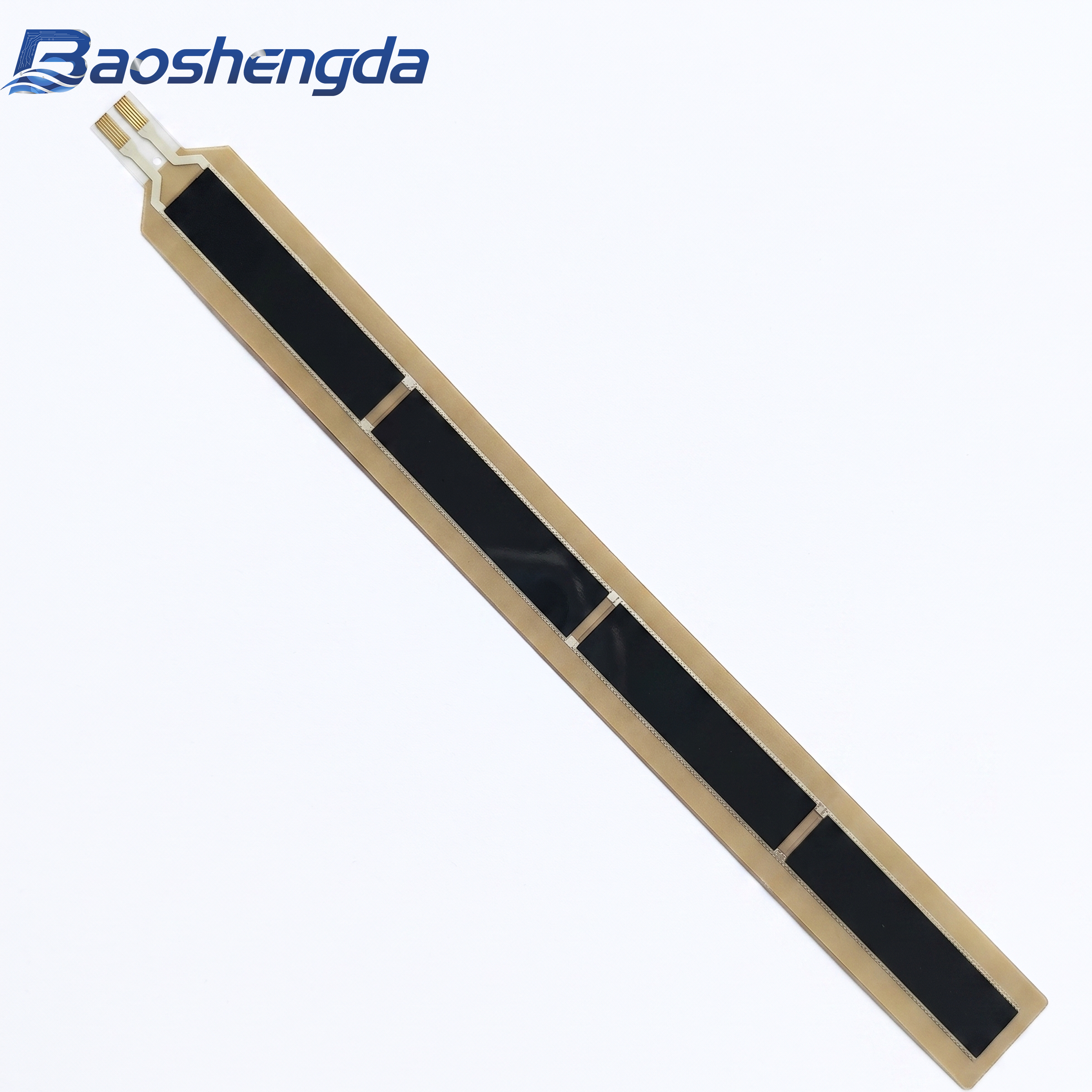 Complete flexible force-sensing strip with four contact zones, flex tail and exposed contacts