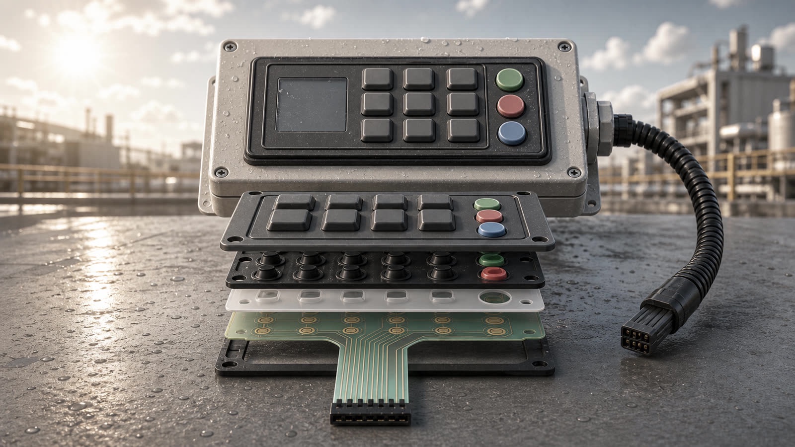 Technical cover image showing a silicone rubber keypad structure for hot-shift industrial equipment