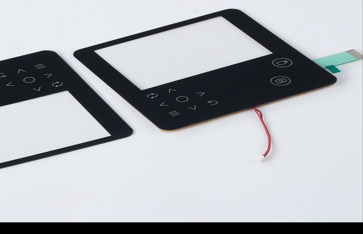 Touch panel control overlays with display windows used for buyer checks on humidity, cleaning, and touch response
