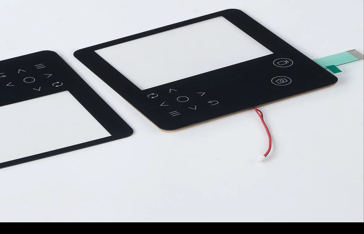 Touch panel control overlays with display windows used for buyer checks on humidity, cleaning, and touch response
