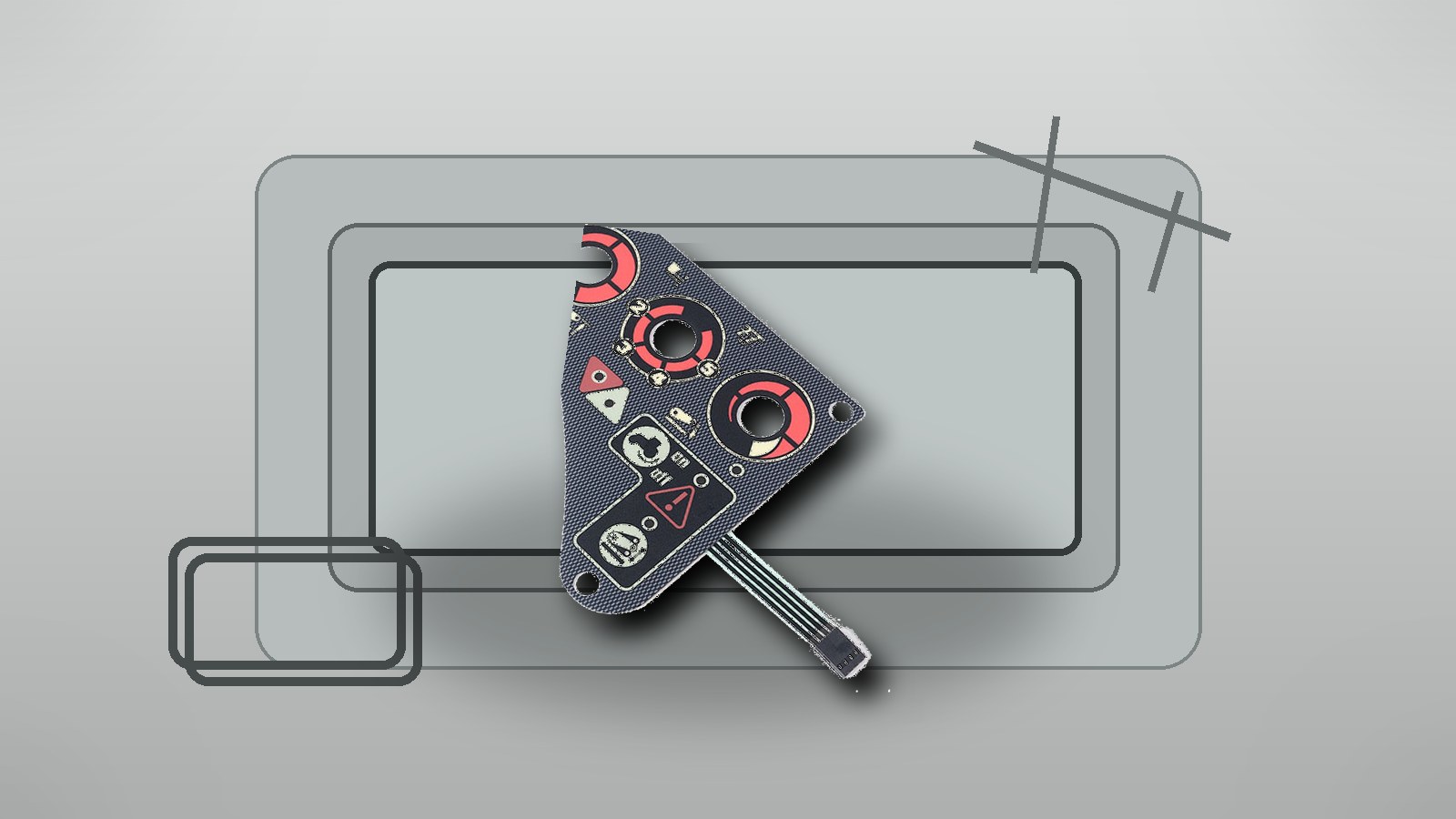 Real membrane switch crop on an engineering review scene showing housing and gasket landing checks