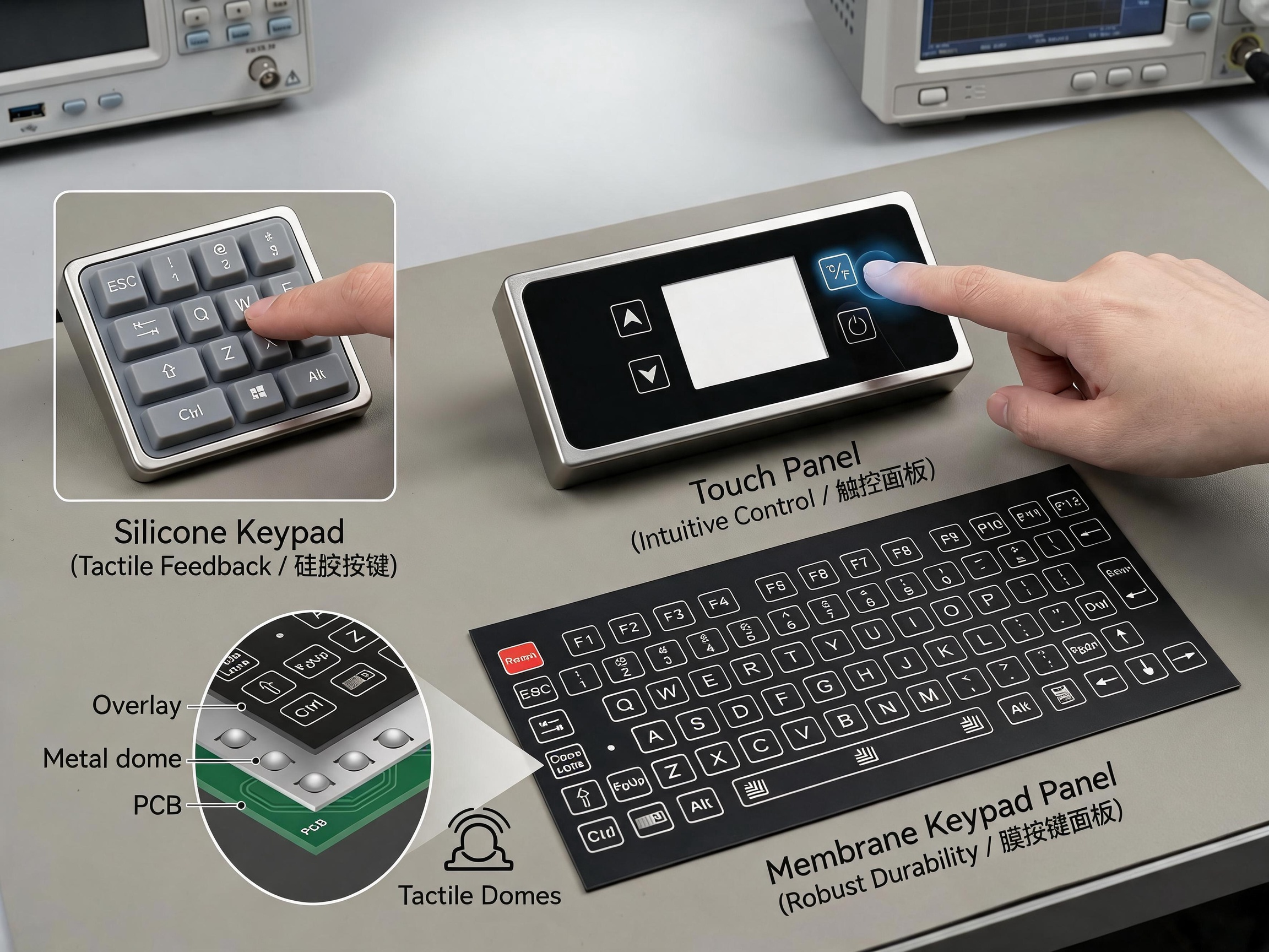 Custom rubber and metal keypads for tactile control interfaces